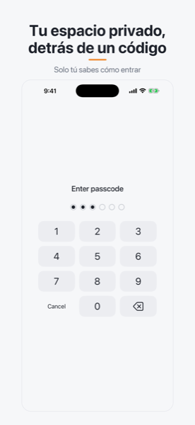 Pantalla de código del espacio privado